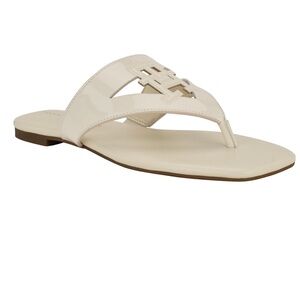 Tommy Hilfiger women’s size 9 cutout logo sandals ivory patent faux leather $65